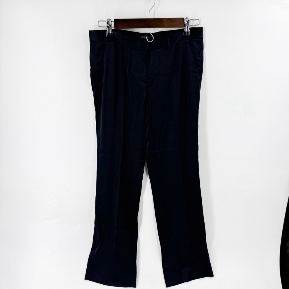 ✅ THEORY BLACK SATIN TROUSER PANTS SIZE 4 STRAIGHT LEG